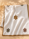 Ivory Pure Cotton Suit Set with Ajrakh Neckline & Textured Dupatta