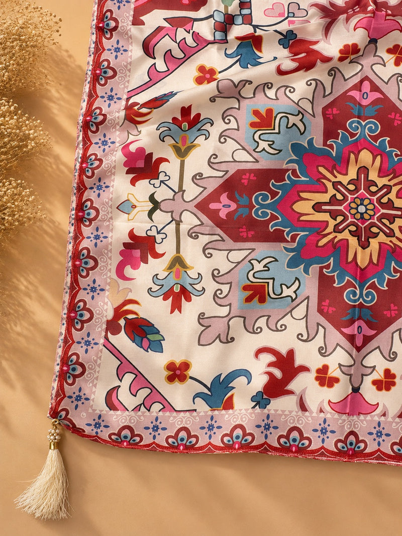 Ivory Floral Printed Suit Set with Premium Digital Print Dupatta