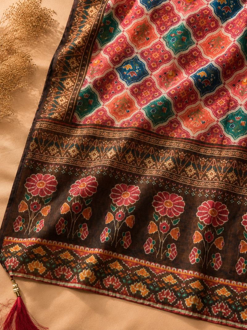 Ruby Mosaic Chanderi Unstitched Suit Set with Printed Dupatta