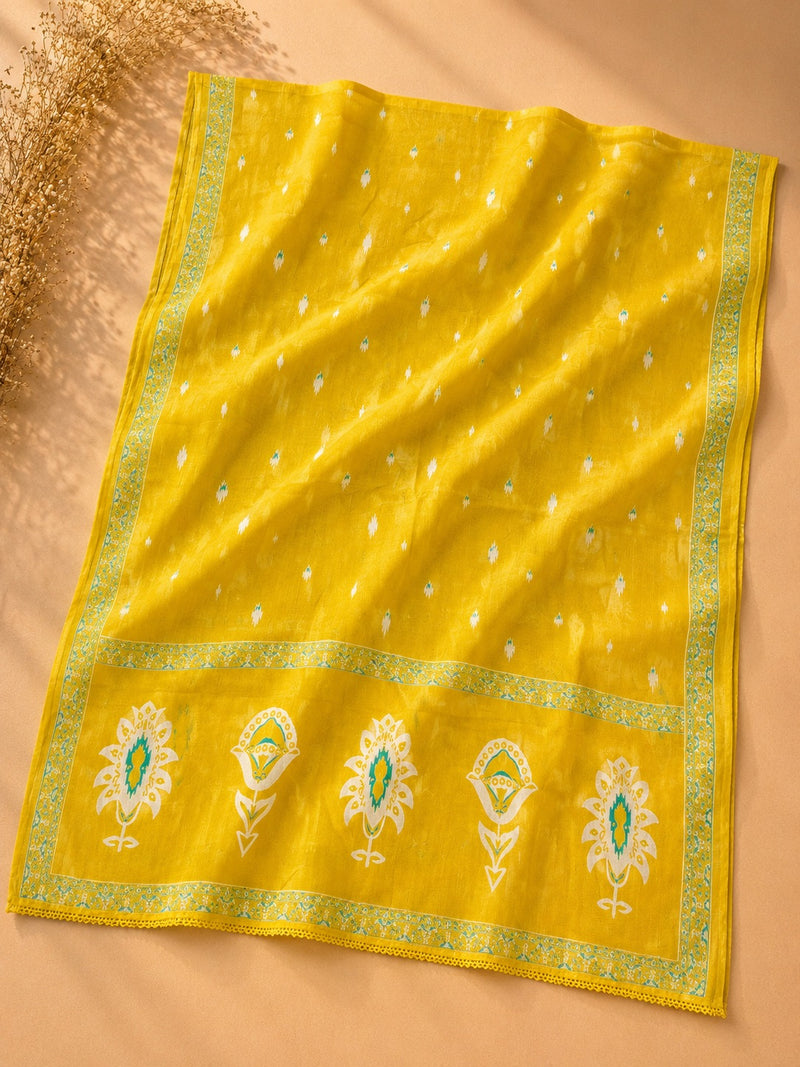 Sunshine Yellow Printed Cotton Suit Set with Dupatta