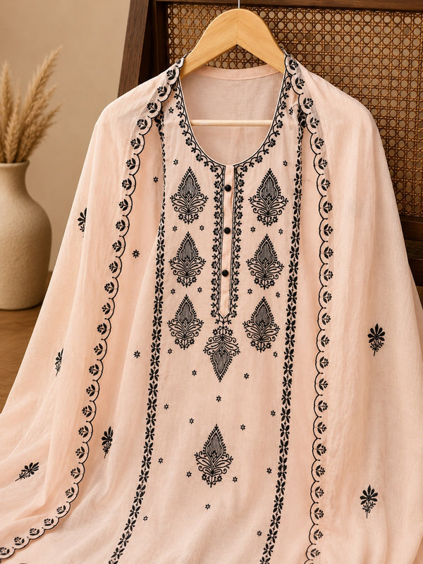 Ivory Mul Chanderi Thread Work Kurta & Dupatta Set