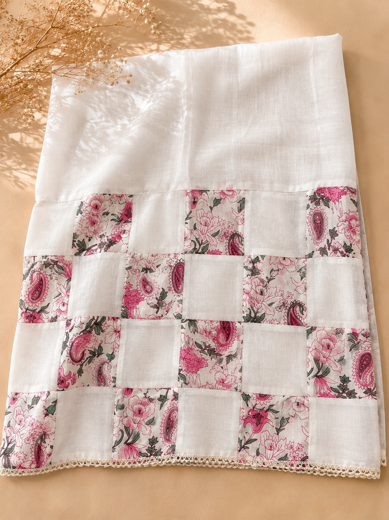 Ivory & Blush Pink Pure Cotton Suit Set with Floral Paisley Print