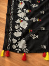 Black Floral Cotton Suit Set with Embroidered Dupatta