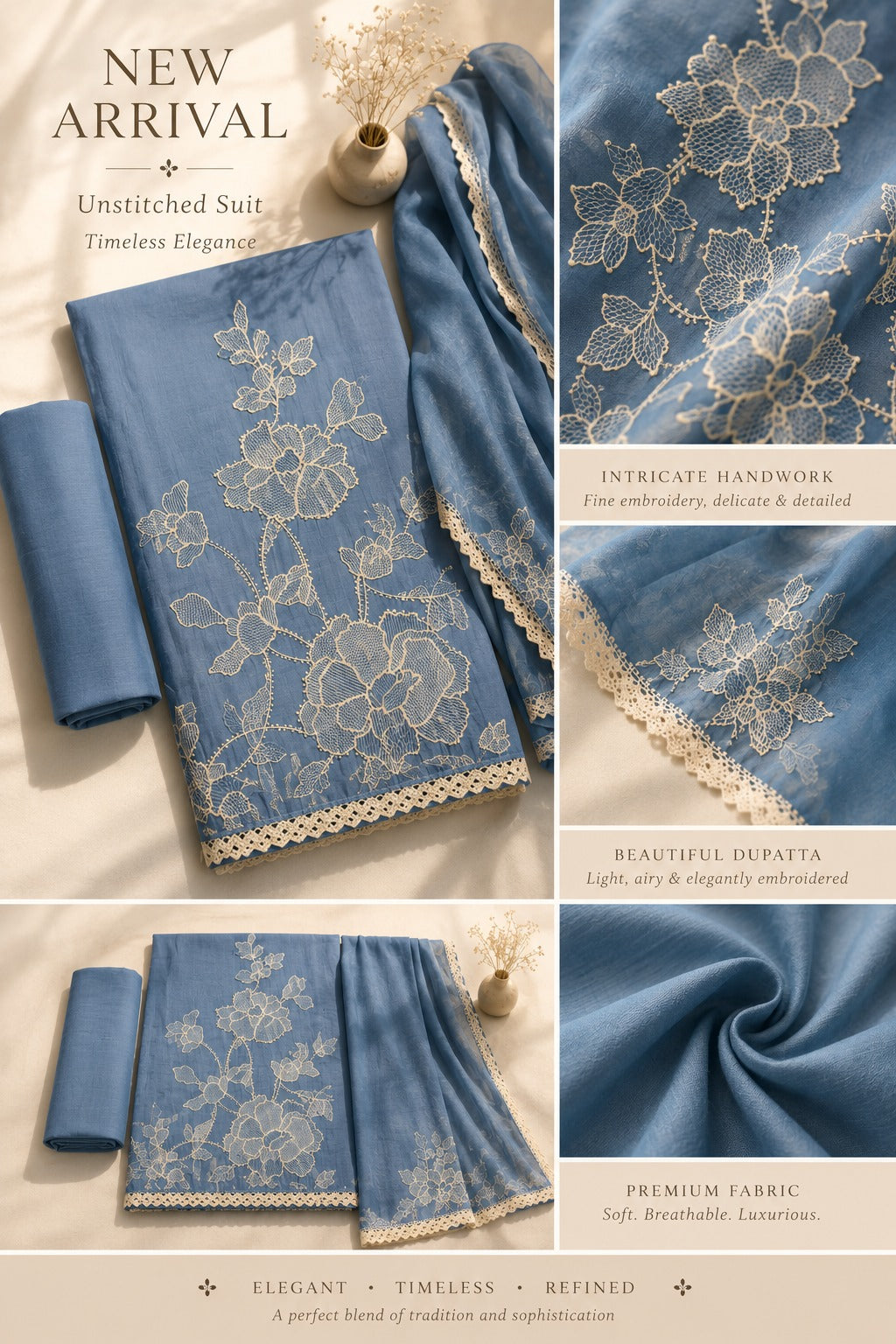 Steel Blue Chikankari Suit Fabric